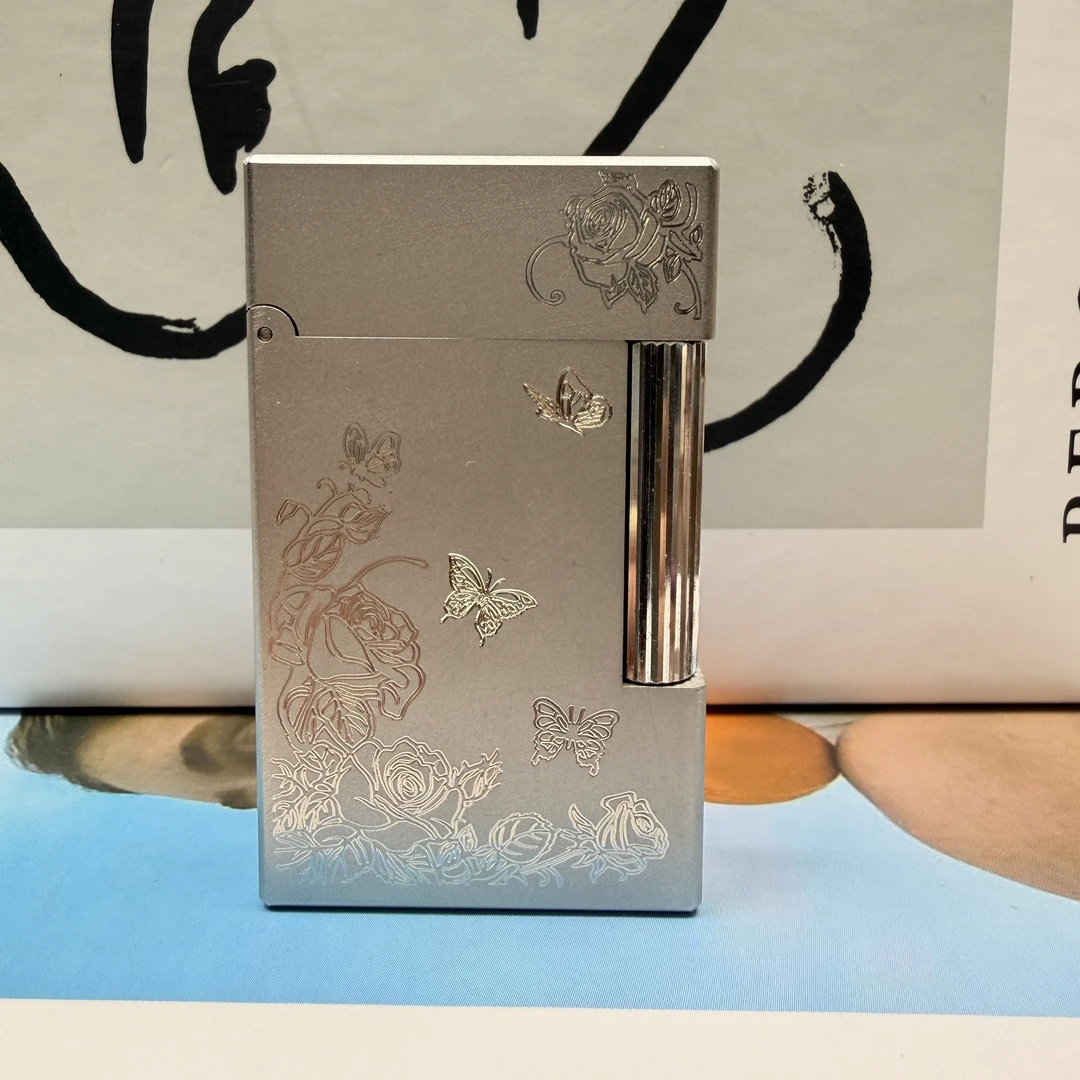 卡路蝶恋花古银纯铜朗声钢音侧滑加气复古打火机经典