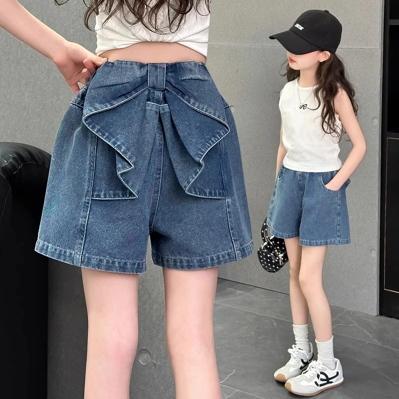 女童牛仔短裤夏季儿童蝴蝶结裤子2025新款外穿网红炸街女大童夏装
