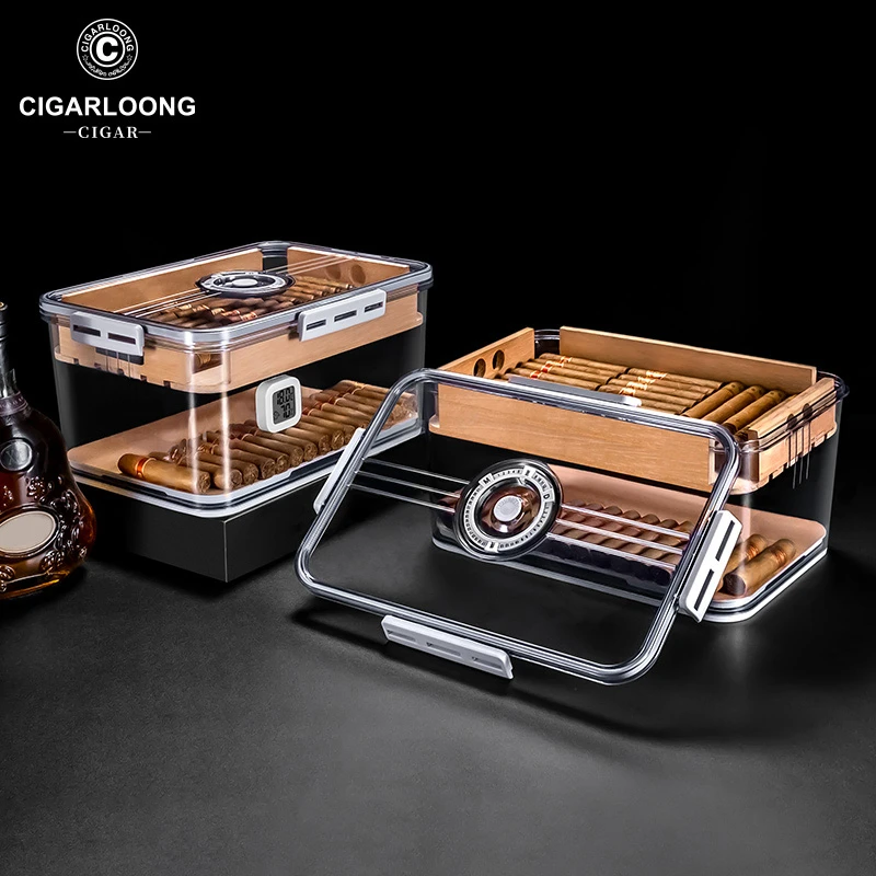 CIGARLOONG茄龙雪茄盒专业密封保湿功能大容量双层雪松木乐扣盒