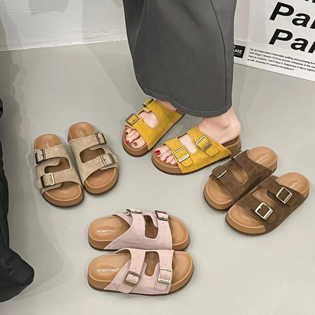 真皮平底凉拖鞋休闲软底厚底一字拖夏季防滑日常沙滩鞋外穿女拖鞋