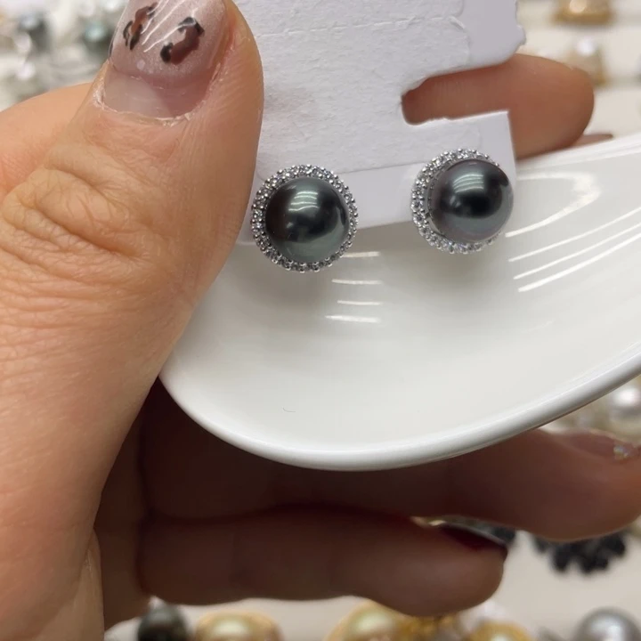 海水珍珠耳饰银S925镶嵌