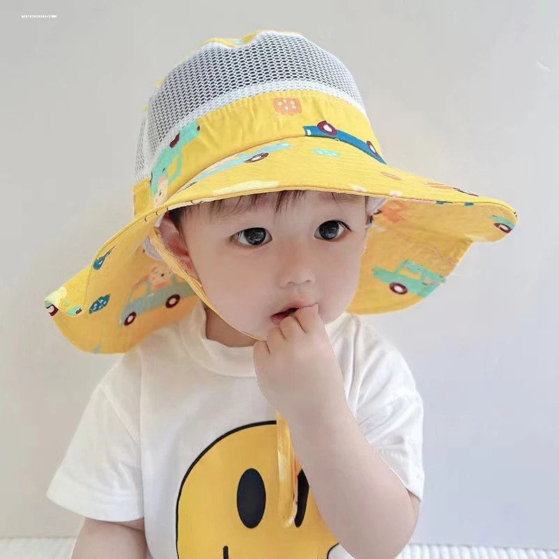 宝宝渔夫帽男女夏季2-7岁薄款网眼透气儿童遮阳帽防晒大帽檐幼儿