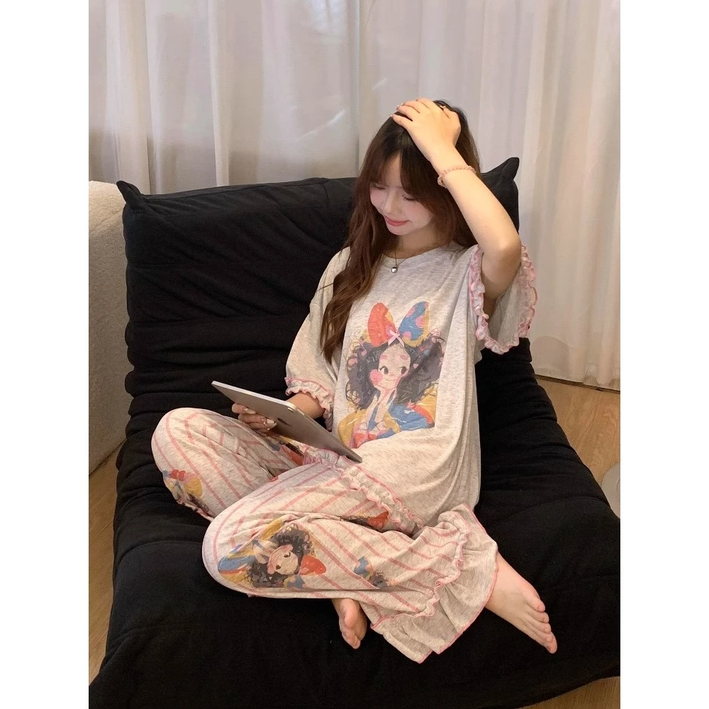 【甜美风女孩】韩版少女卡通短袖睡衣女夏季大码套装新款宽松家居服