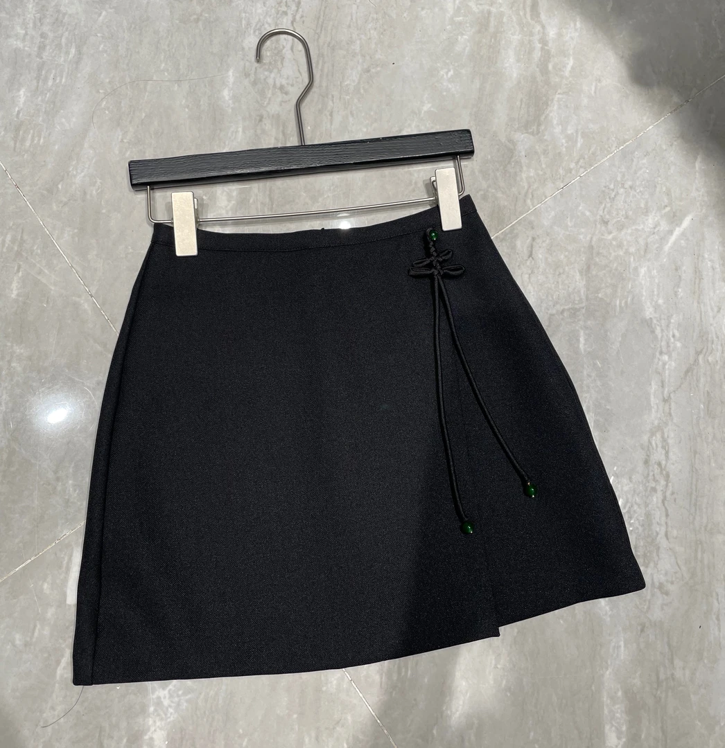 D.cousin 新中式半身裙女高腰显瘦时尚百搭纯色短裙2179