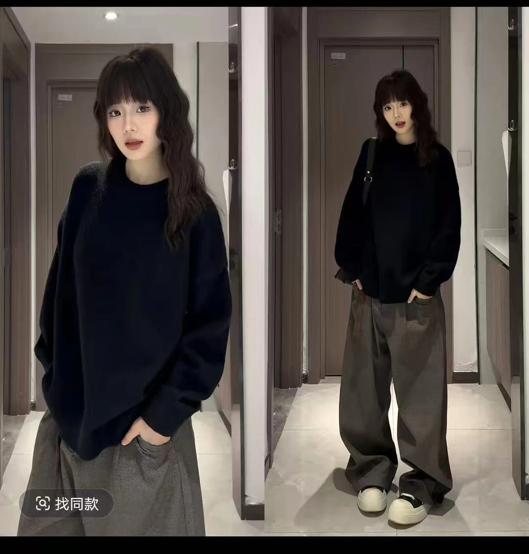 福利--秋冬新款百搭简约风软糯韩版加厚针织套头毛衣女