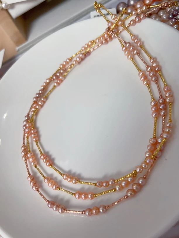 链子925银 全银管玫瑰粉项链