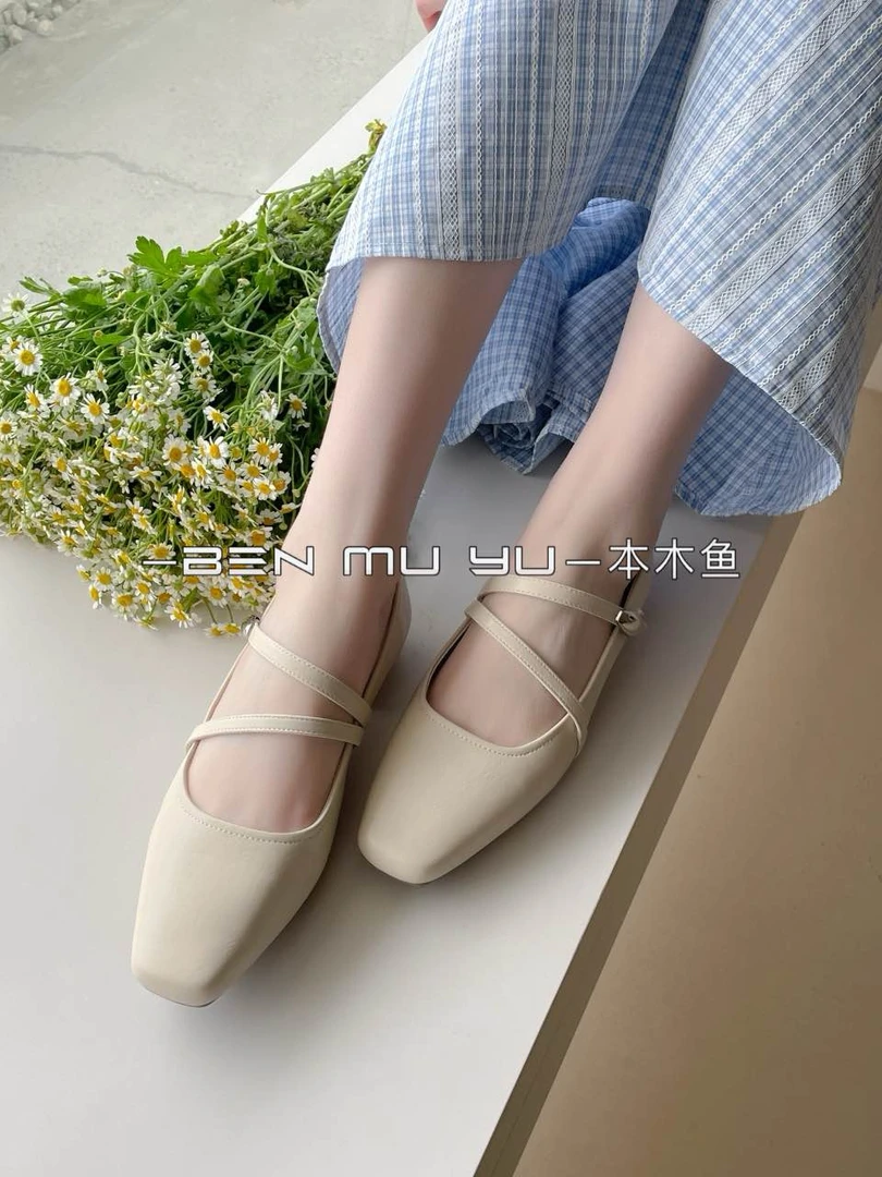 夏季浅口单鞋方头仙女风玛丽珍鞋女鞋学院风法式尖头
