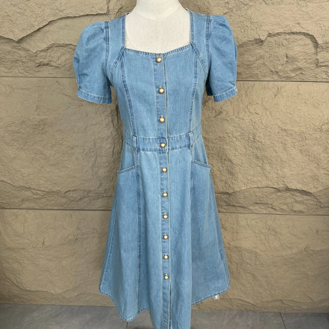 牛仔连衣裙（222）2025中长款复古夏季新款时尚法式收腰