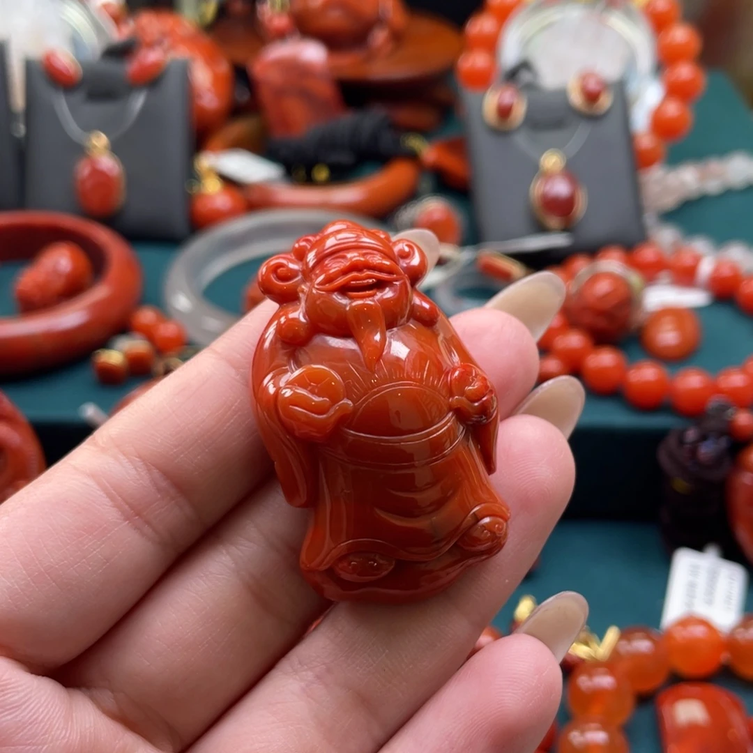 南红玛瑙未镶嵌川料南红满色满肉财神爷吊坠