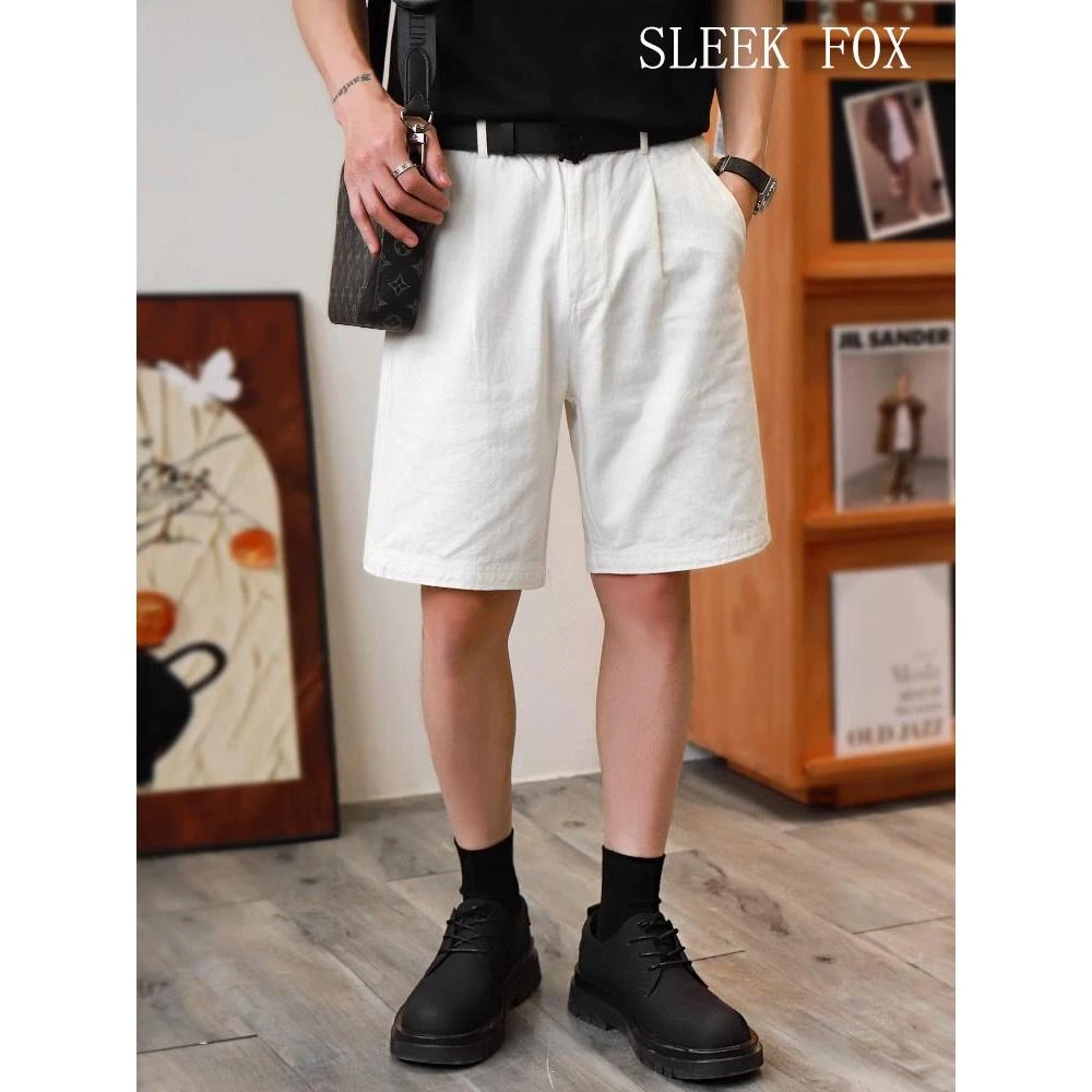 男士短裤白色休闲裤百搭夏季直筒版外穿简约宽松修身沙滩纯色弹力