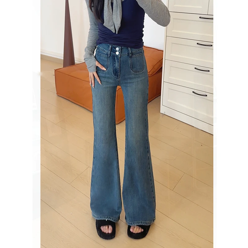 2025年春季新款修身百搭弹力高腰显瘦小个子微喇牛仔裤ZR-K76509