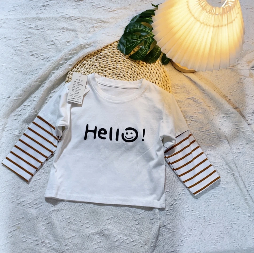 宝宝纯棉（假两件）条纹打底衫