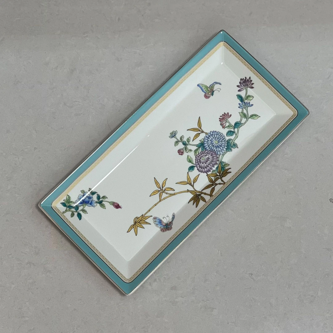 【奇居】轻奢新骨瓷春之歌系列蓝色长方盘收纳糕点盘#SKU403