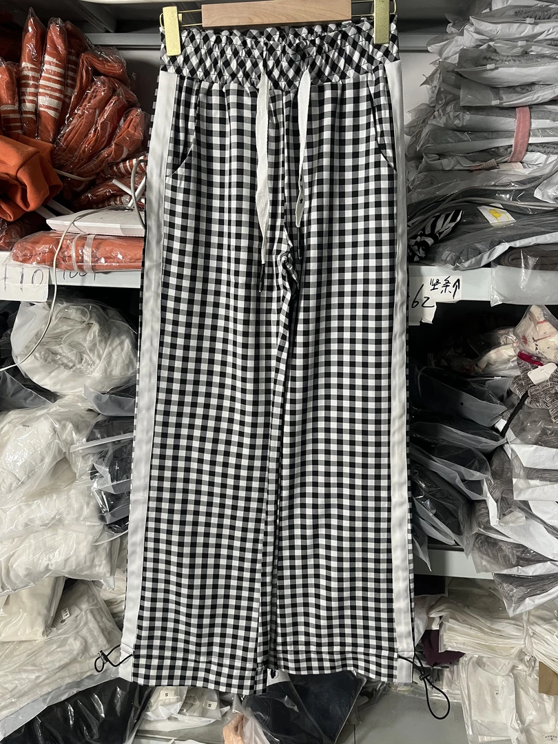 1676春夏时尚格子宽松气质垂感百搭潮流休闲直筒阔腿裤