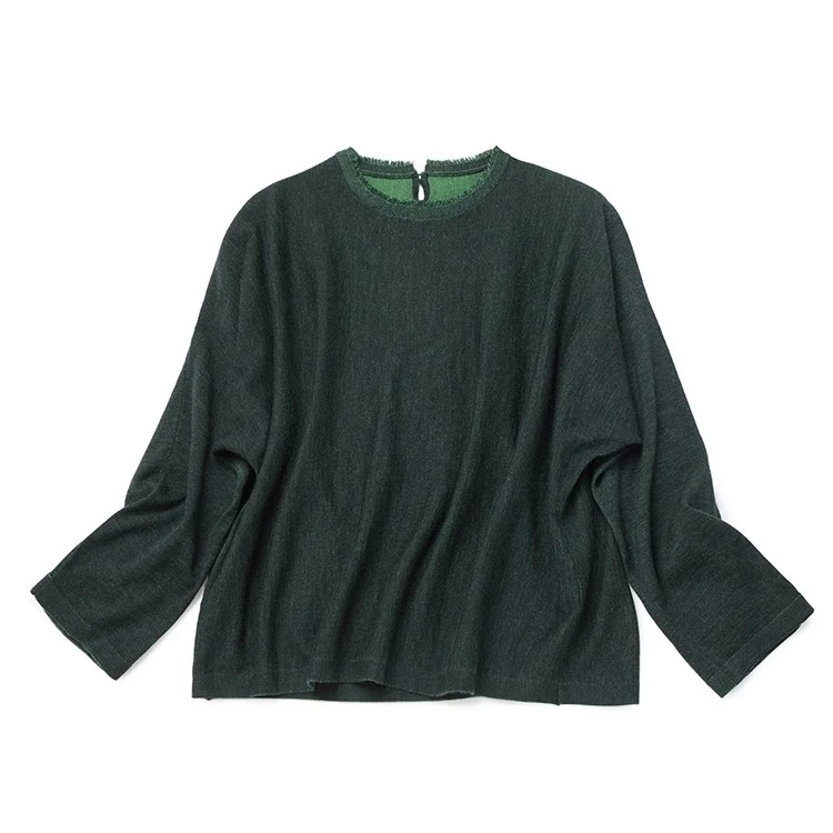 时间缩影 80S精纺包纱羊绒套头上衣 手挑毛领/垂感