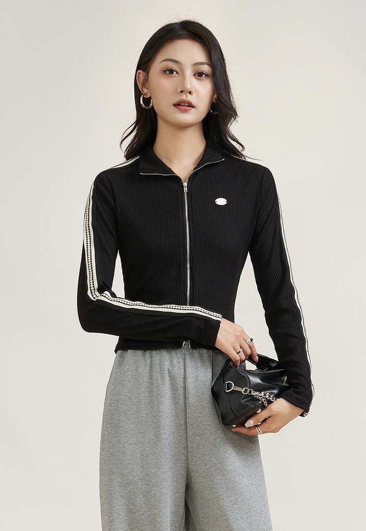 爱客舒适显瘦撞色开衫YA25103W001