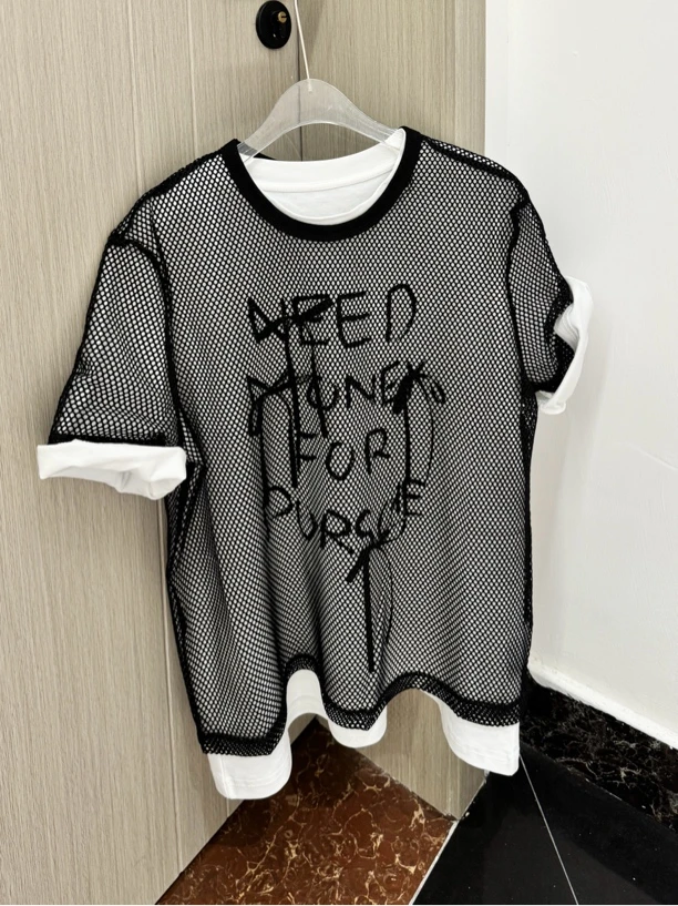 【SSOU和AN】光板叠穿短袖网纱休闲百搭必备单品