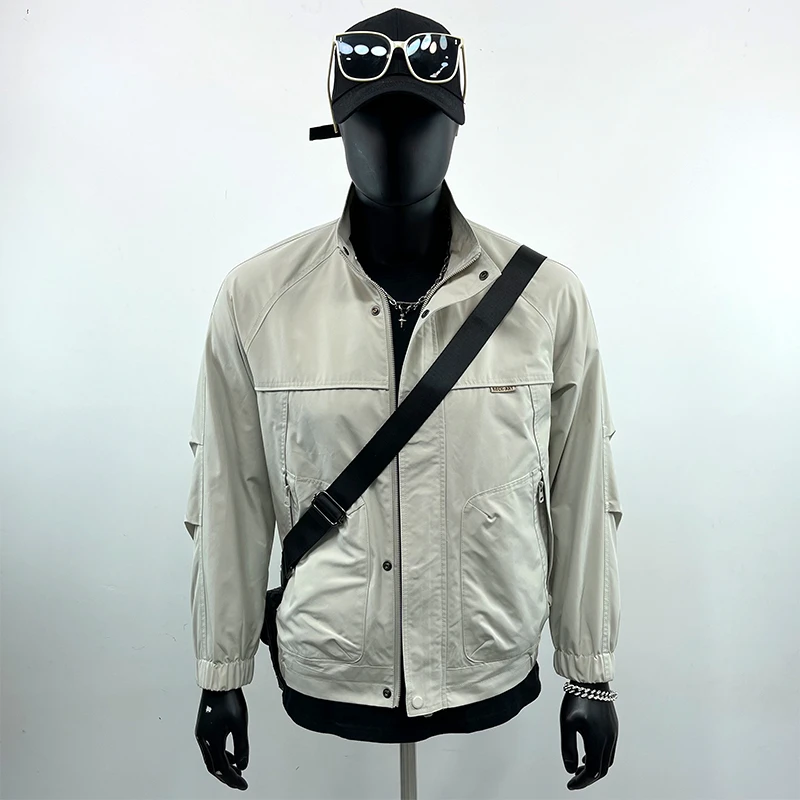 工装线条设计夹克男士2025春秋新款宽松立领拼接潮牌休闲百搭外套