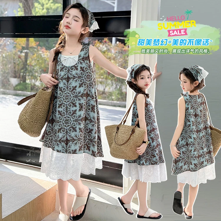 尚品琳25712女童连衣裙夏田园风背心裙女孩复古度假超好看裙子潮