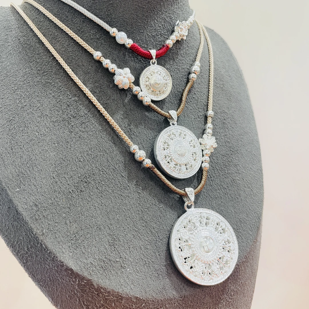 吊坠足银 八宝罗盘项链