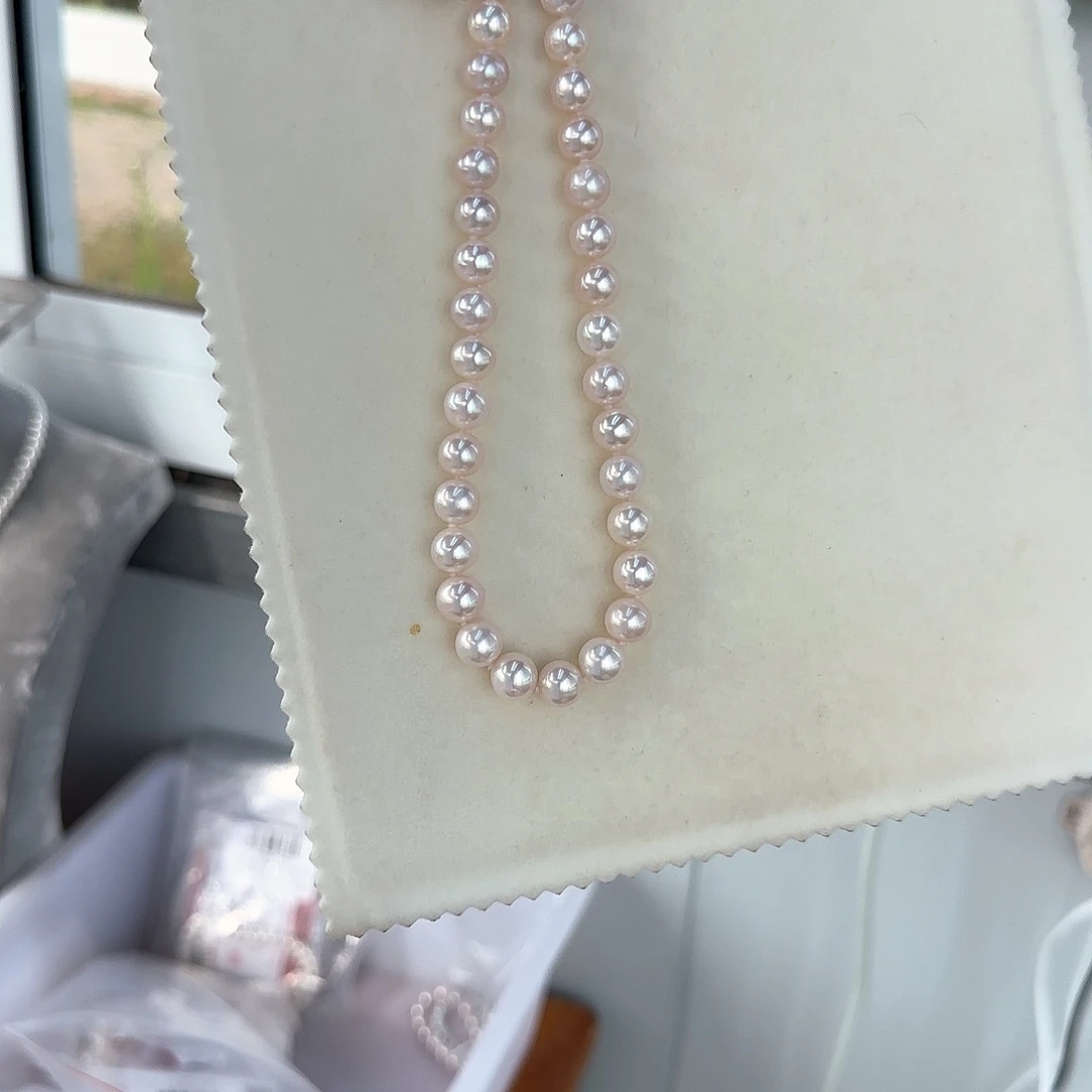 淡水珍珠银S925镶嵌颈饰8-9无核极光镜面正圆炫彩粉