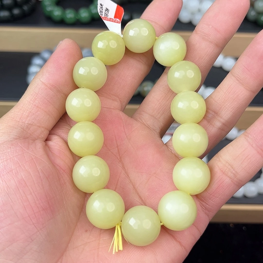 和田玉手串未镶嵌纯天然新疆和田玉若羌黄口16mm