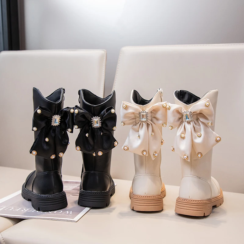 ABC女童马丁单靴2025新款秋冬加绒儿童皮靴女孩长筒保暖棉靴大童