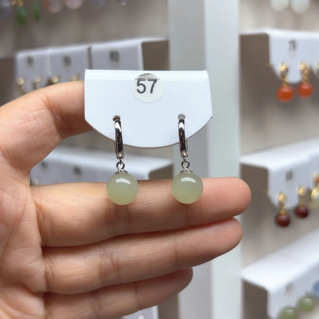 和田玉银S925镶嵌耳饰