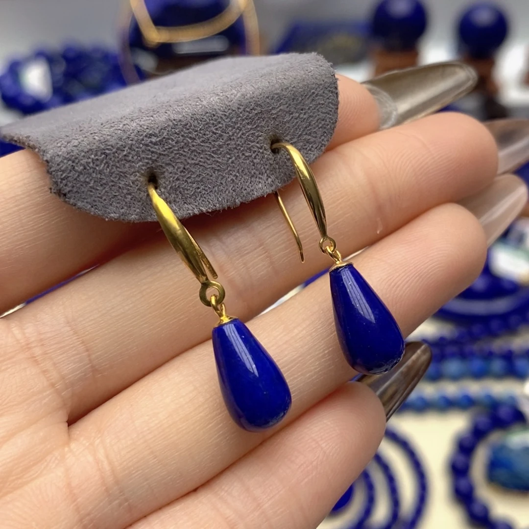 青金石银S925镀金镶嵌耳饰