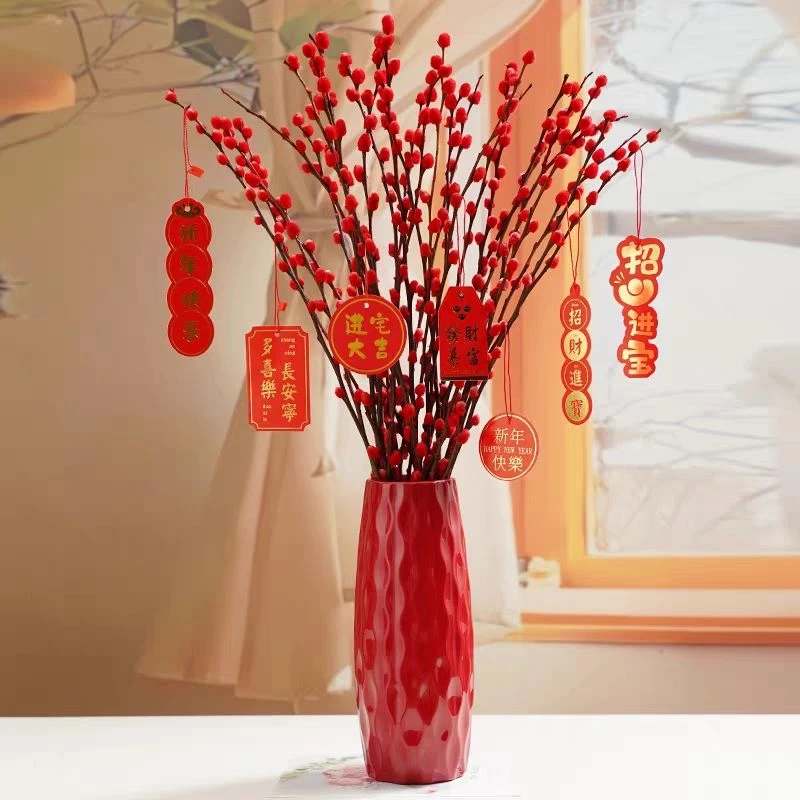 【银柳买10颗送10颗带盆】真花鲜枝春节年宵花卉干花红色银柳