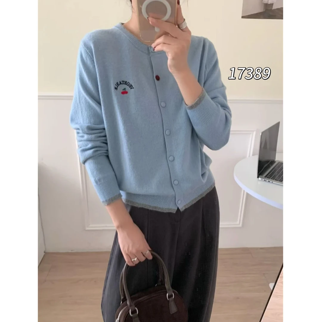 17389 CHUXUN（部无水洗唛介意慎拍)字母刺绣圆领针织衫