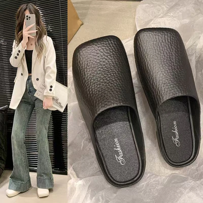 2025新款ins休闲韩版方头设计半拖女生外穿包头拖鞋