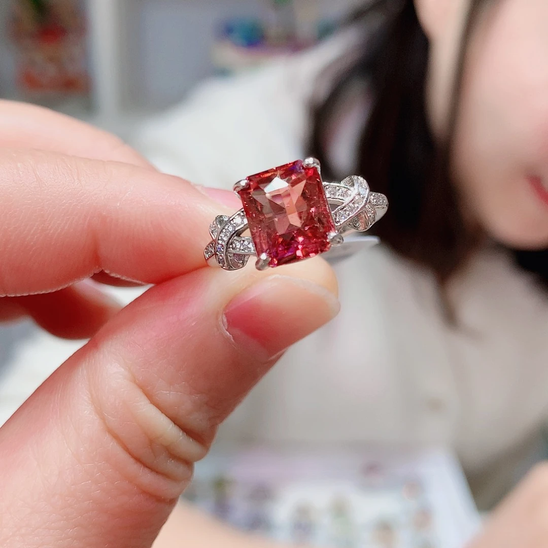 碧玺戒指银S925镶嵌戒指超美