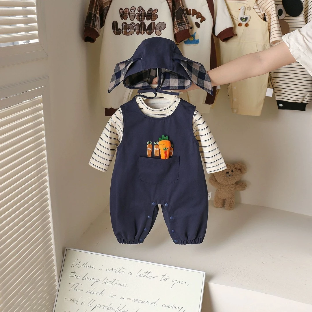 婴儿套装2025新秋季超级可爱背心连衣裤条纹长袖两件套儿童服装郊