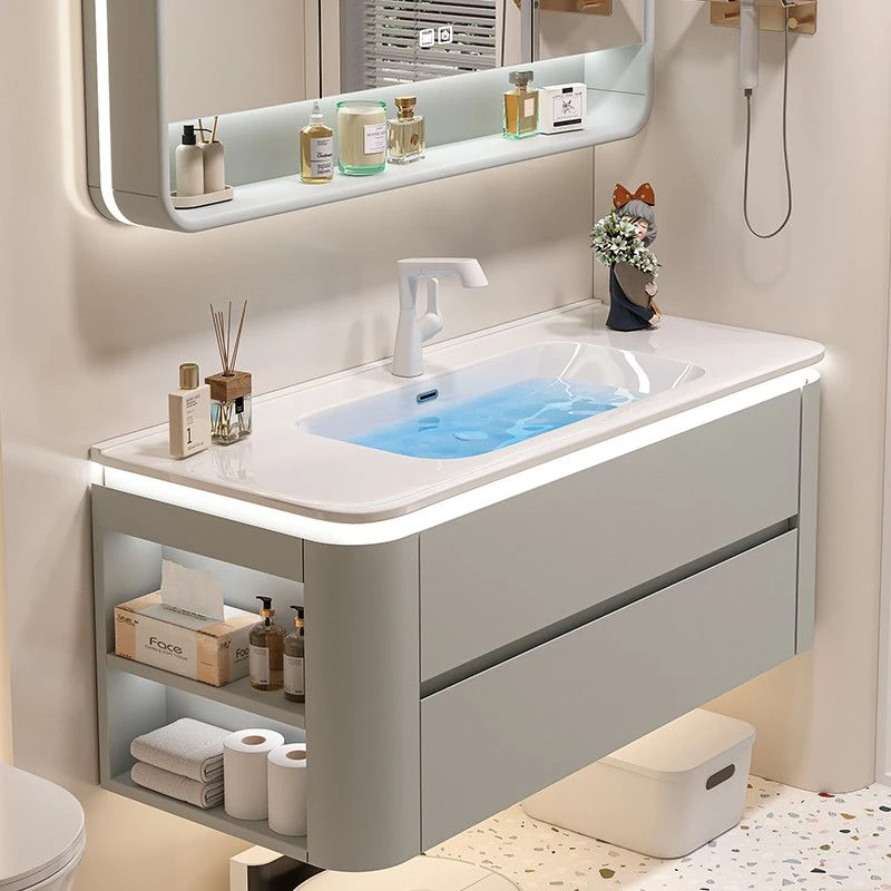 2025新款智能浴室柜组合肤感陶瓷一体洗手台盆卫生间洗漱洗脸盆柜
