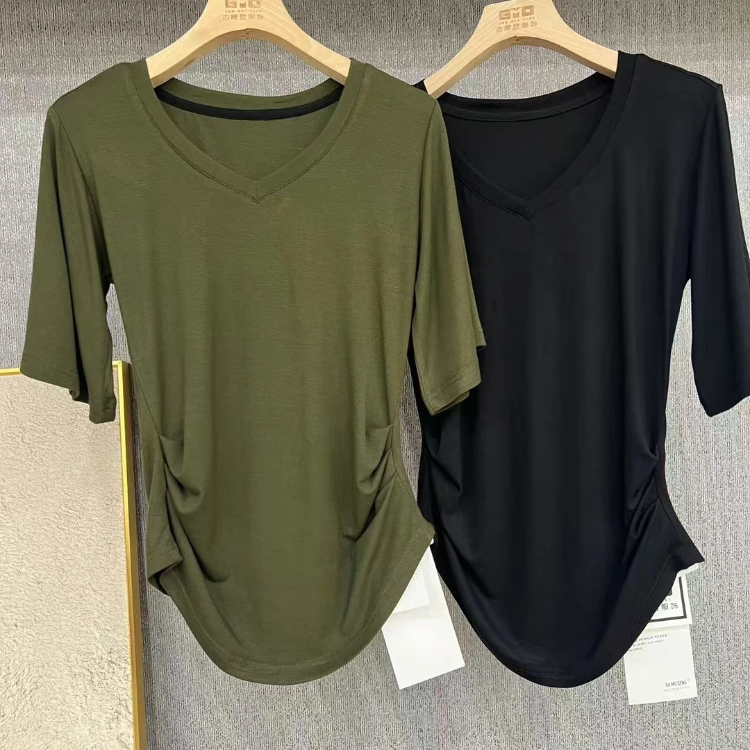 GUMODENG/古摩登UU原创！两侧褶皱女士喇叭袖打底衫