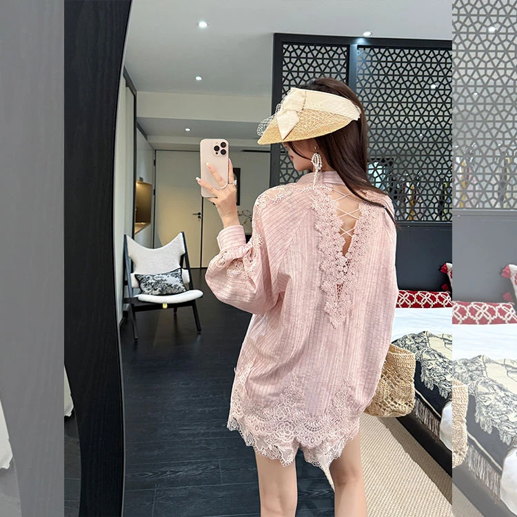 张涩涩25夏 粉漾心情 重工绝美蕾丝衬衫+短裤+半身裙夏日防晒套装