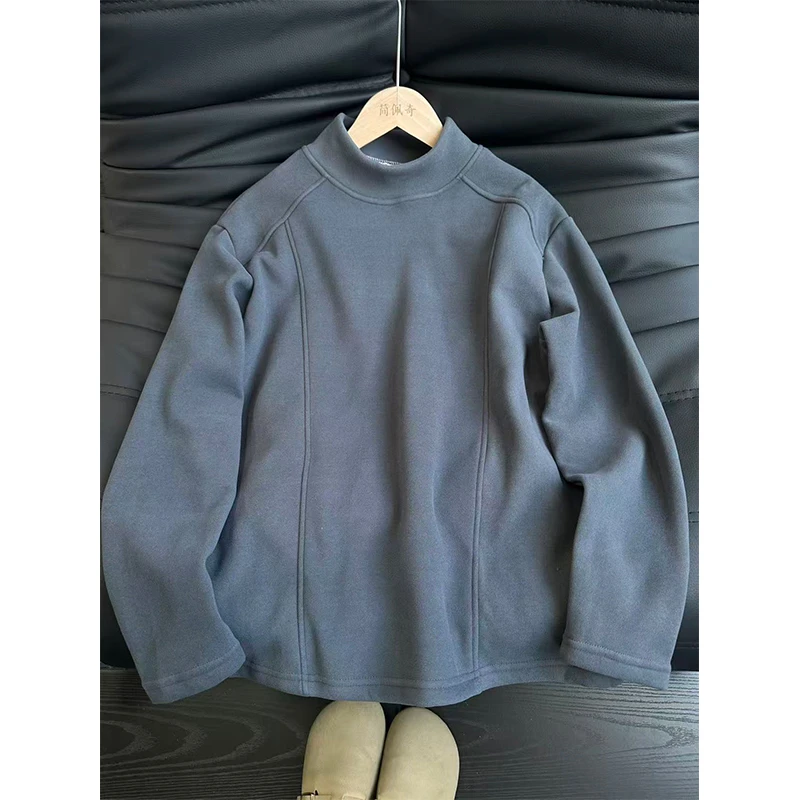 德绒半高领卫衣男秋冬加绒加厚内搭打底衫高级感正肩休闲长袖t恤