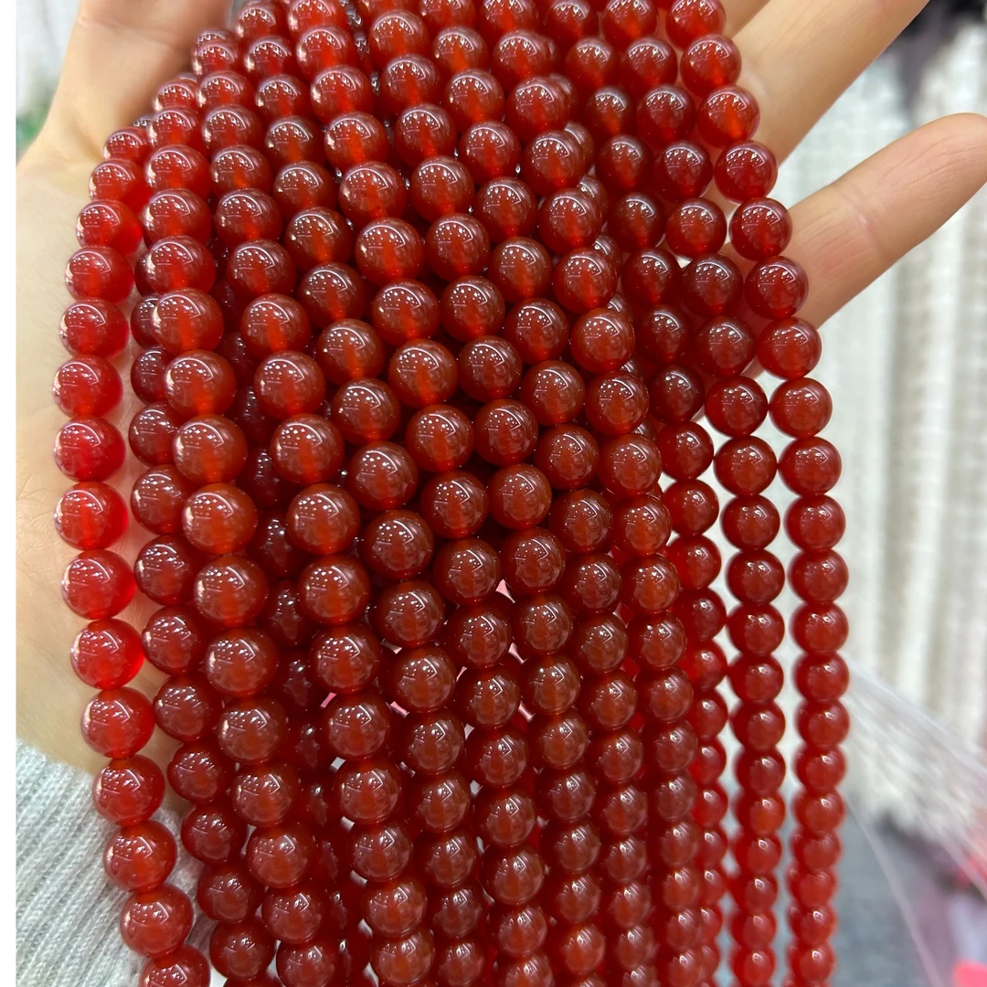 天然红黄绿单色玛瑙圆珠子手工diy配珠散珠冰透串珠半成品手链配
