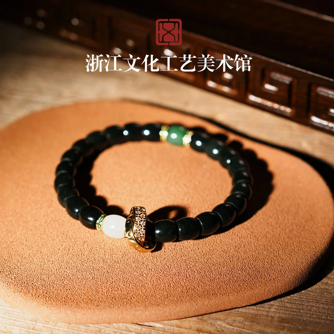 【和田玉】墨碧DIY直切和田玉手串