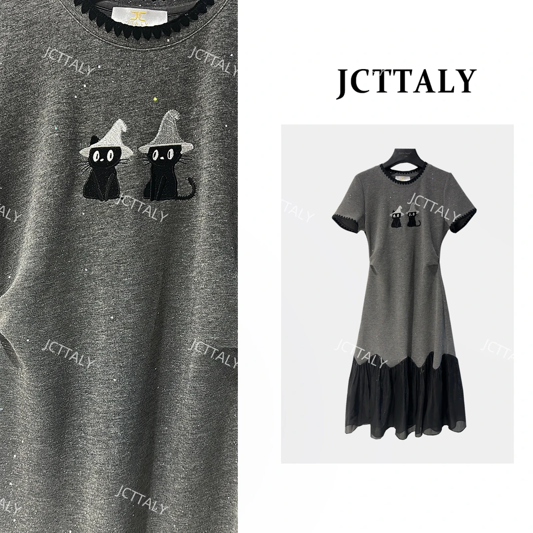 【宠粉价】高级灰亮钻魔法猫咪收腰显瘦25夏季连衣裙女JC-A3632