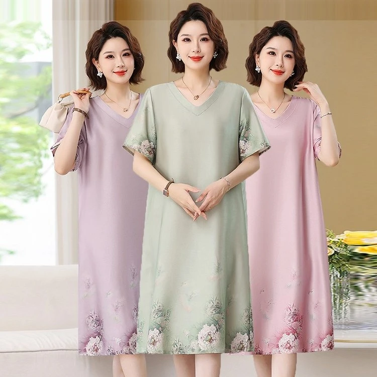 【120斤-240斤】2024夏季大码妈妈装中老年时尚洋气宽松连衣裙