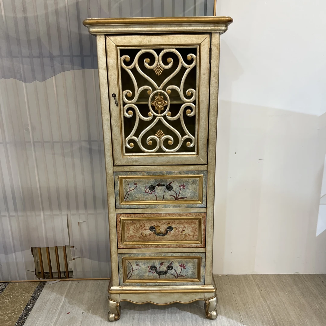 美式欧式复古彩绘门厅隔断柜玄关柜书柜网红家具电视边储物柜立柜