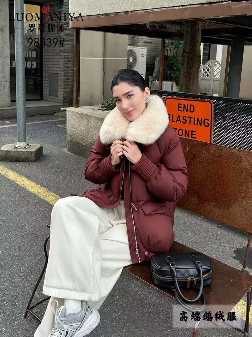 罗曼妮娅LM-B98839冬季新款真狐狸毛白鹅绒韩版高端羽绒服外套女