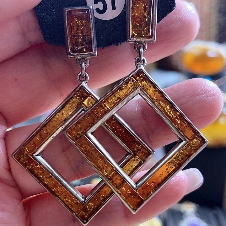 琥珀银S925镶嵌耳饰耳环