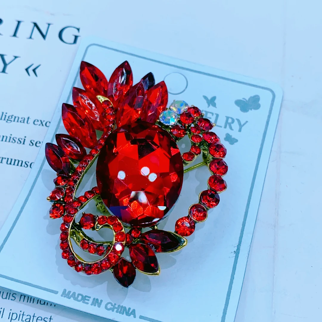 合金玻璃胸针 红色妈妈款胸针 粉丝福利