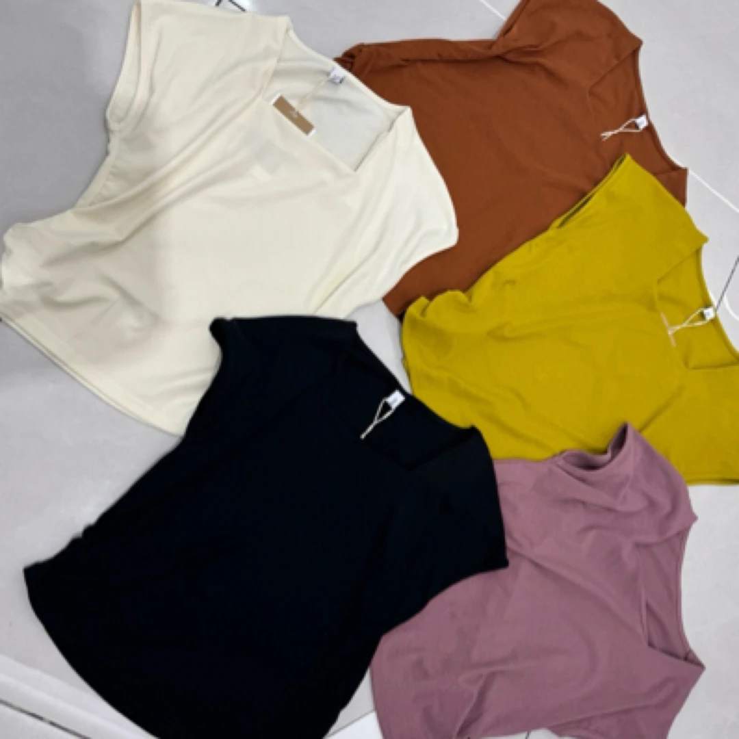 绑带褶皱方领短款常规款无袖T恤时尚百搭户外针织健身速干