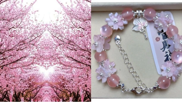 合成金属琉璃手链 花卉少女风女拼色粉红色可爱古风仙女