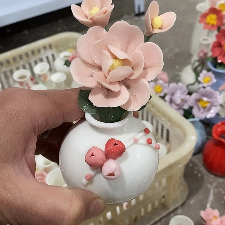 瓷片纯手工陶瓷花摆件瑕