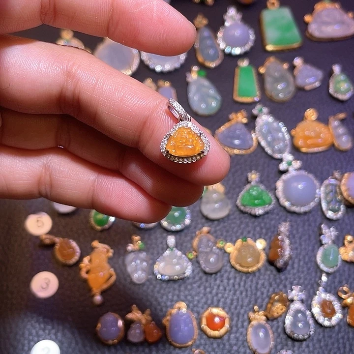 翡翠银S925镶嵌吊坠(不含链)天然翡翠